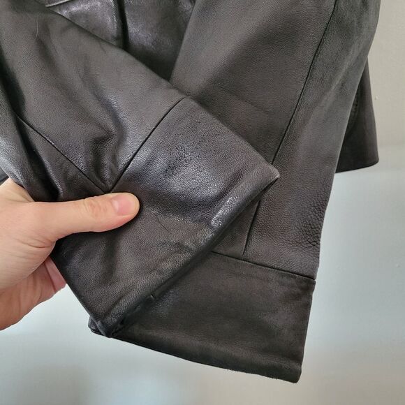 Mossimo Leather Black Women's Blazer Jacket Small Pockets Button - Picture 3 of 9